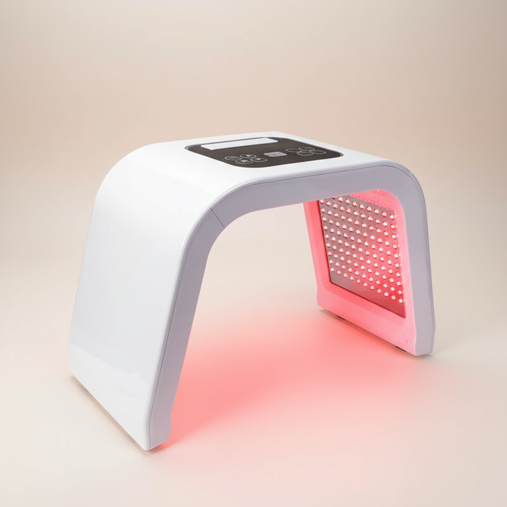 7 Colors LED Light Therapy Mask on cream luxury background