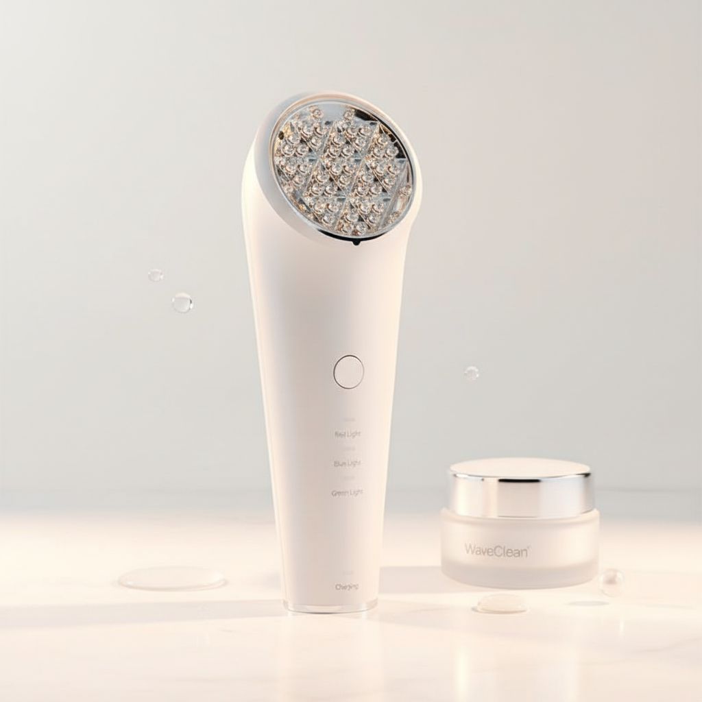 WaveClean Home Photon Skin Rejuvenation Apparatus on cream luxury background